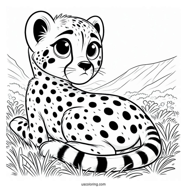 Simple Cheetah Coloring Page Looking Back For Kids