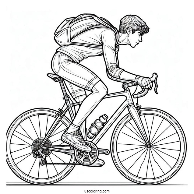 Man Racing On Bicycle Coloring Page