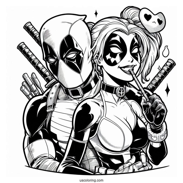 Deadpool And Harley Quinn To Color