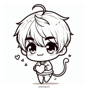 Cute Chibi Boy With Love Heart Tail Coloring Page