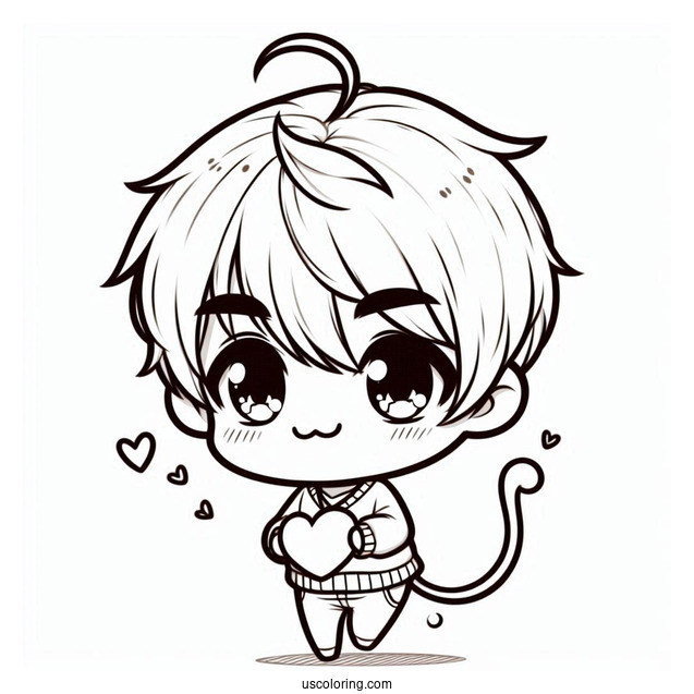 Cute Chibi Boy With Love Heart Tail Coloring Page