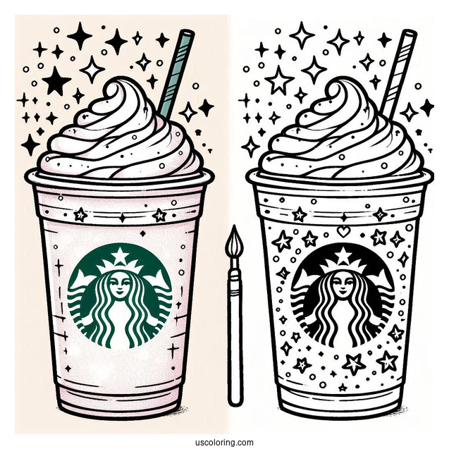 Starbucks Coloring Page Of Frappe With Starry Sparkles