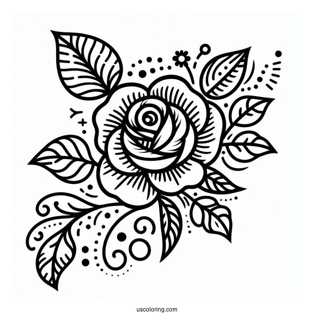 Floral Rose Design To Color
