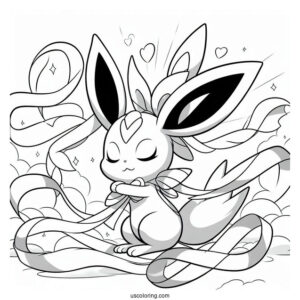 Sylveon Coloring Page Hugging Espeon With Ribbons