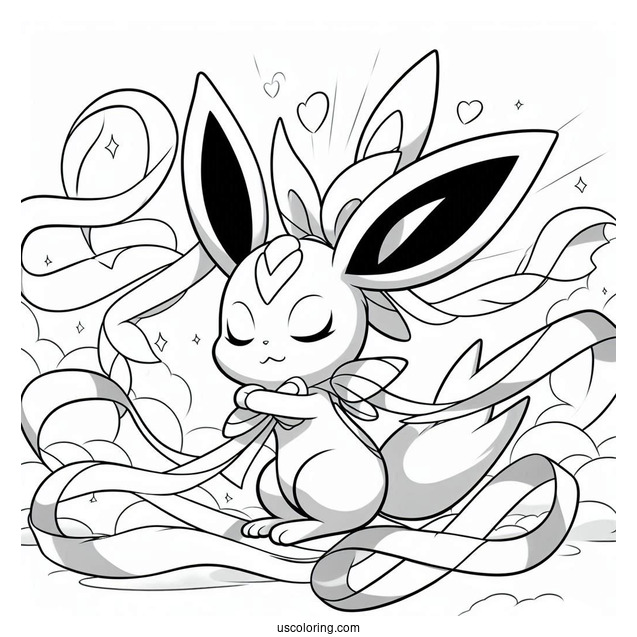 Sylveon Coloring Page Hugging Espeon With Ribbons