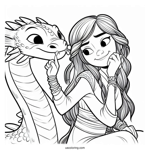 Raya And The Last Dragon Coloring Page Of Raya Tickling Sisu s Chin For Kids