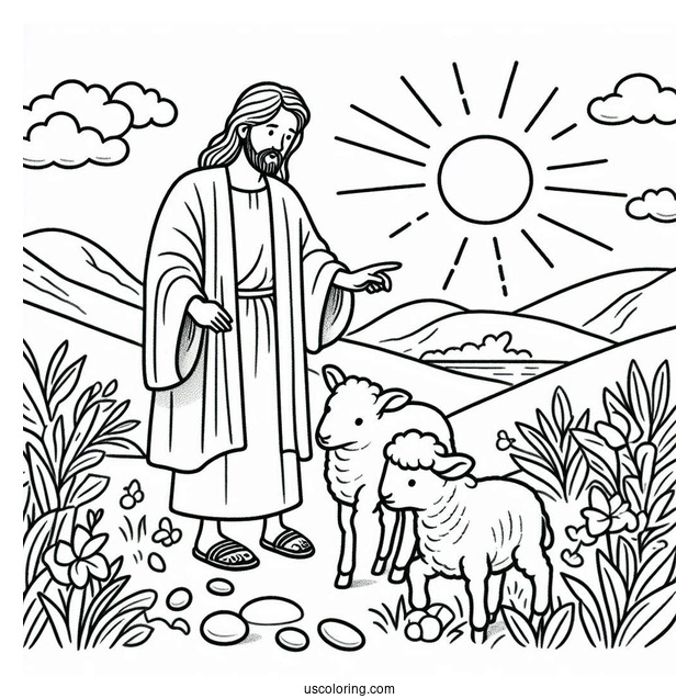 Jesus Coloring Page Finding The Missing Lamb For Kids