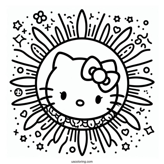 Simple Sun Shining Down On Hello Kitty Coloring Page For Kids