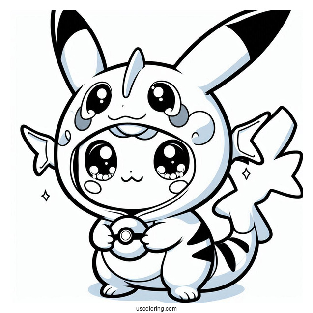 Kawaii Pikachu In Rayquaza Coloring Page Costume For Kids