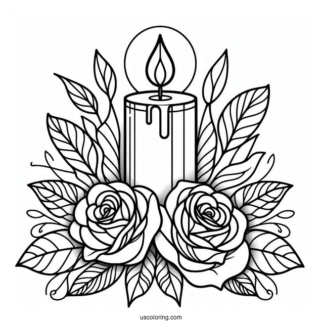 Candle With Two Roses Stained Glass Coloring Page