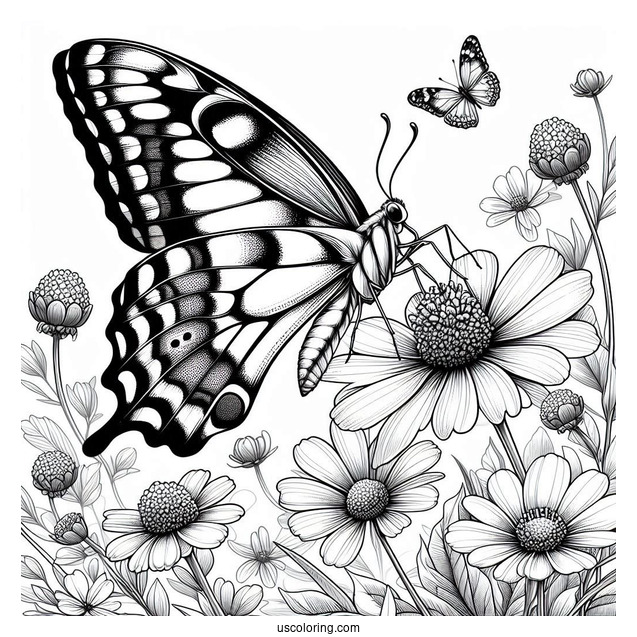 Large Butterfly Feeding On Realistic Flowers