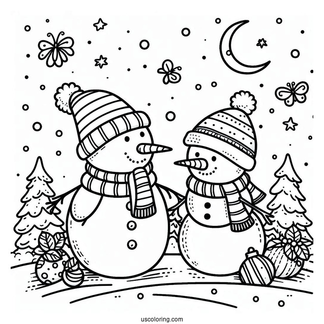 Simple To Color Snowman With Santas Coming