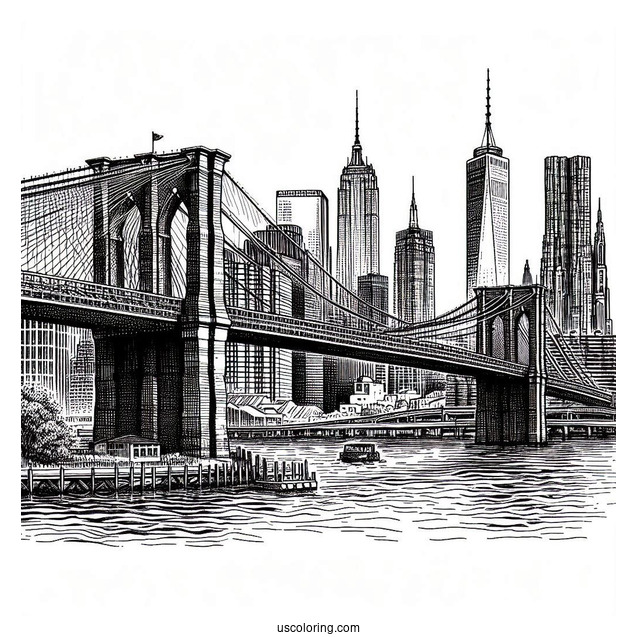 Brooklyn Bridge In New York Coloring Page