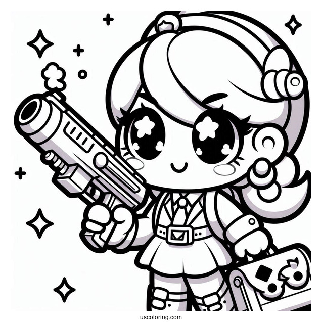 Brawl Stars Coloring Page Of Kawaii Jessie Carrying Her Gun