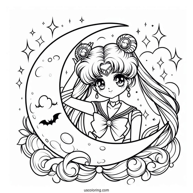 Easy Coloring Page Of Sailor Moon On Crescent Moon