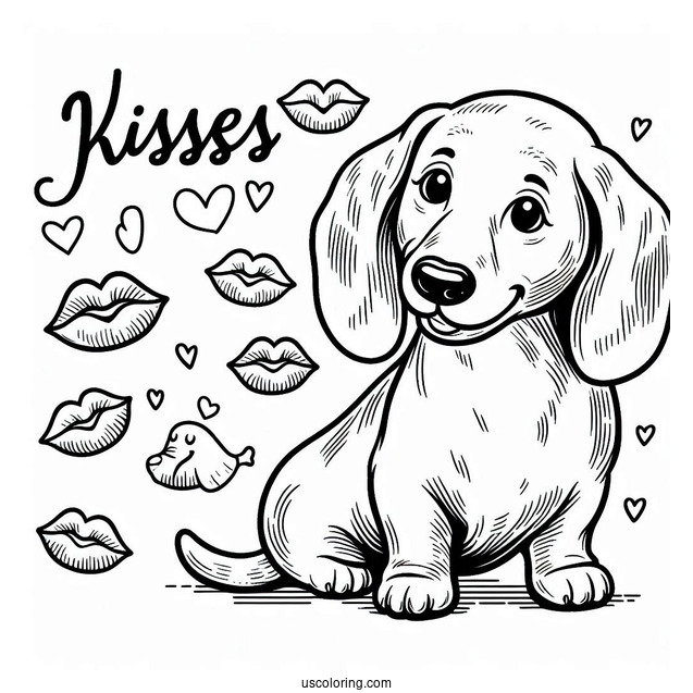 Dachshund Coloring Page With Free Kisses Sign