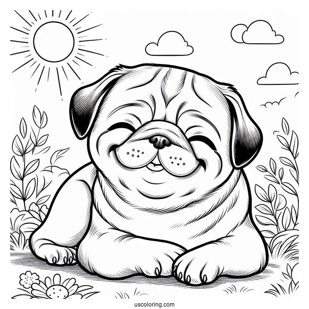 Happy Pug Resting In The Sun To Color
