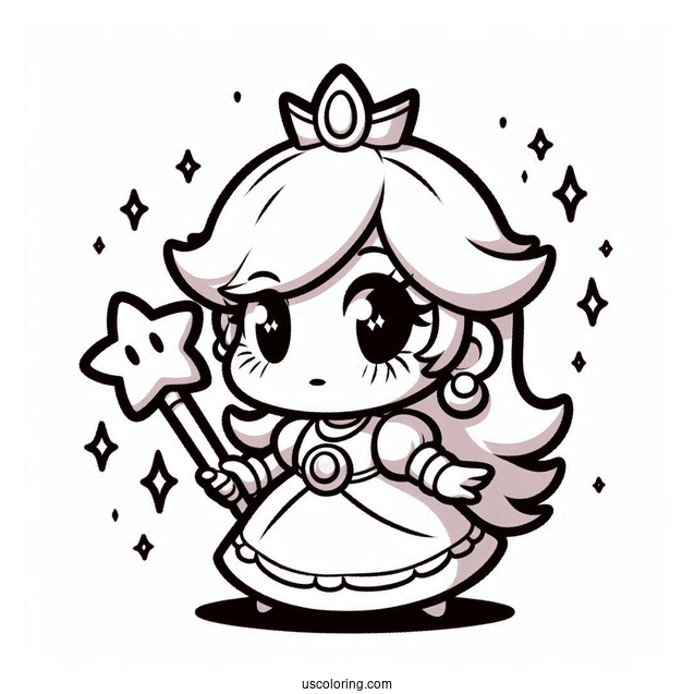 Chibi Rosalina Coloring Page With Star Wand For Preschoolers