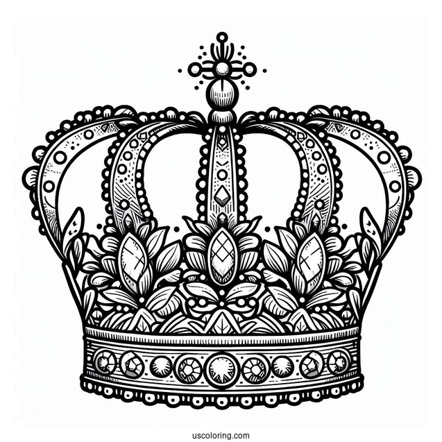 Intricate Crown With Gems Coloring Sheet