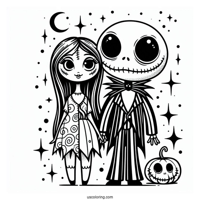 Cute Jack And Sally Coloring Page