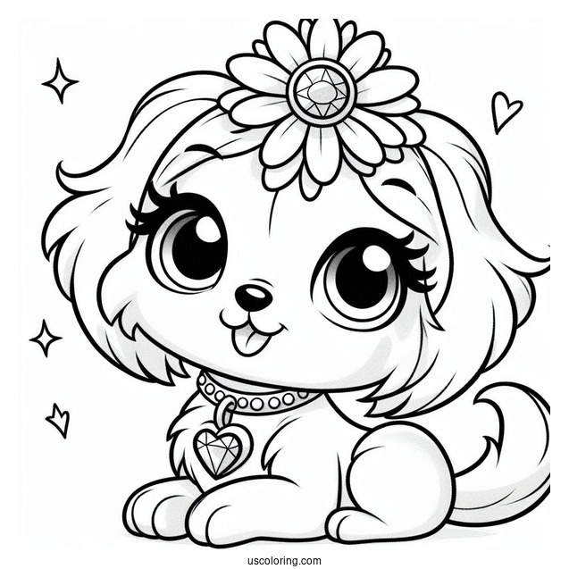 Palace Pets Coloring Page Of Cute Daisy With Diamond Collar