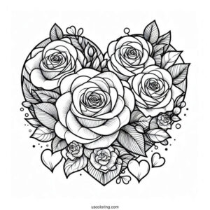 Love Heart Shape With Roses To Color