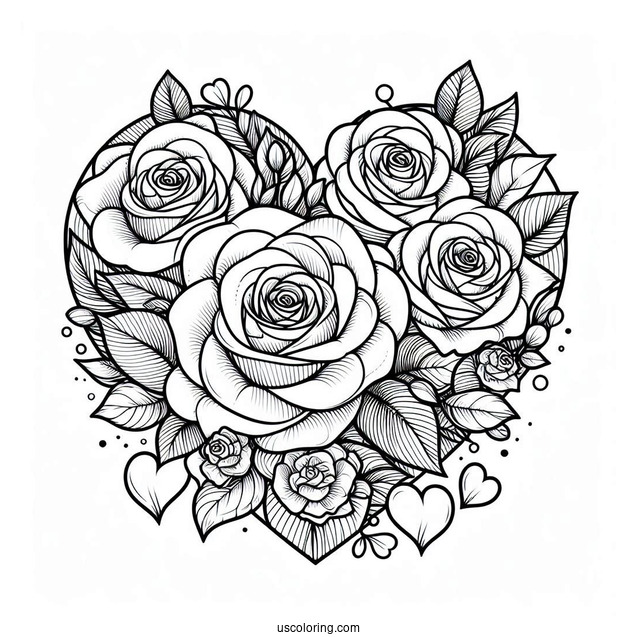 Love Heart Shape With Roses To Color