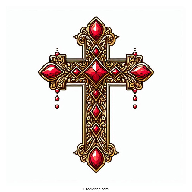Golden Cross With Rubies Coloring