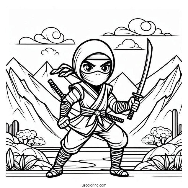 Fierce Ninja In The Mountains Coloring sheet