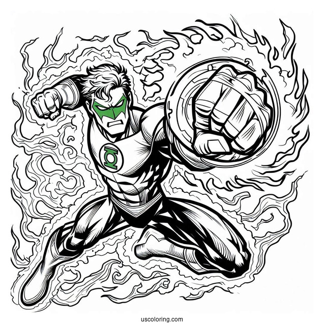 Green Lantern Fighting Coloring Page