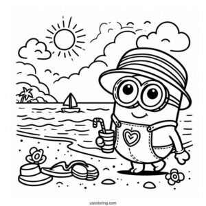 Cute Minion At The Beach Coloring Page For Kids