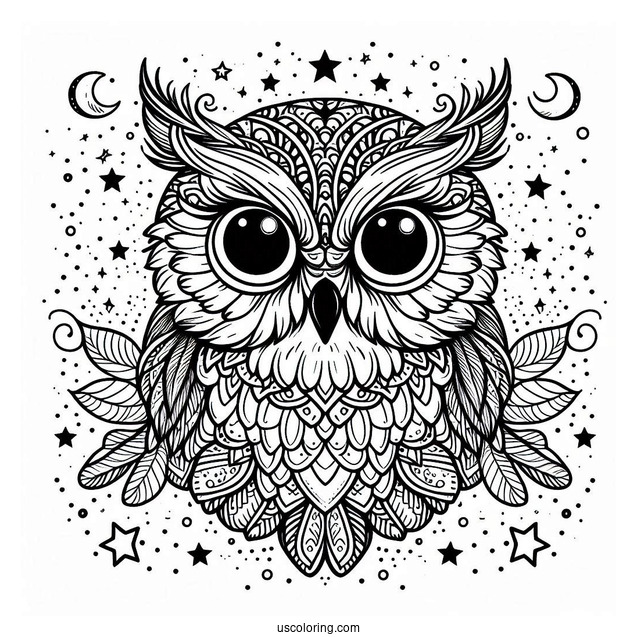 Owl With Intense Eyes Under Starlight
