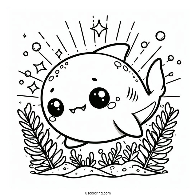 Chibi Shark Coloring Page With Seaweed