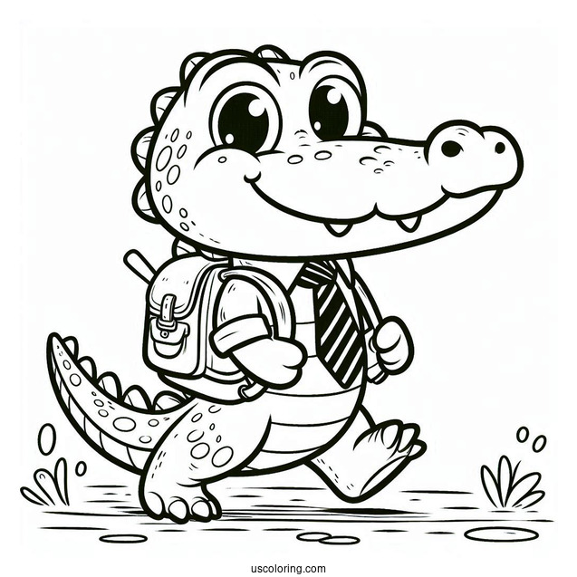 Crocodile Cartoon Character Going To School