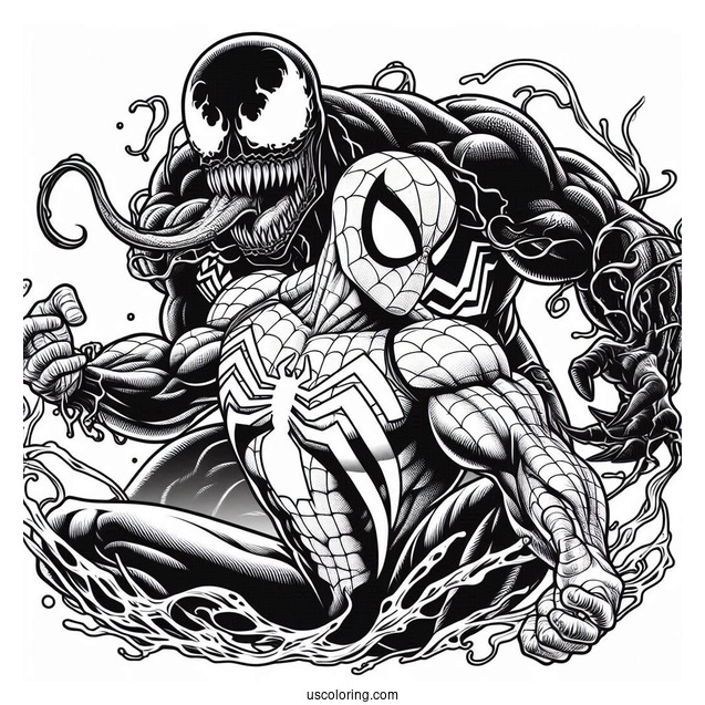 Detailed Spider-Man And Venom Coloring For Adults