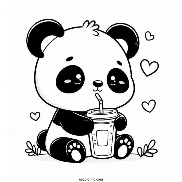 Cute Coloring Page Of Baby Panda Drinking A Beverage For Preschoolers