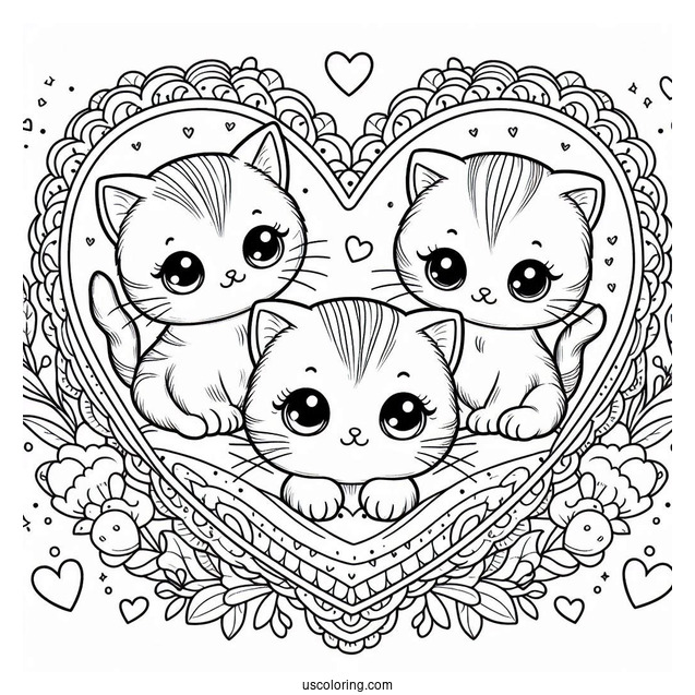Cute Coloring Page Kittens Inside A Love Heart