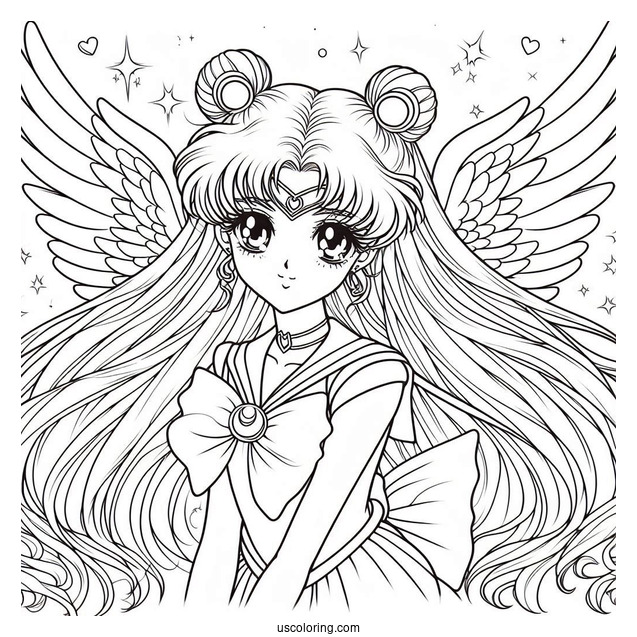 Realistic Sailor Moon With Wings Coloring In