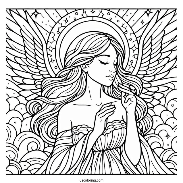 Beautiful Angel In The Sky Stained Glass Coloring Page