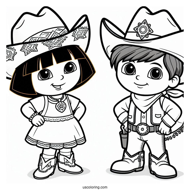 Dora And Diego Dressed As Cowboy And Cowgirl To Color