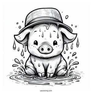 Piglet Coloring Page In A Hat Dripping Wet With Rain