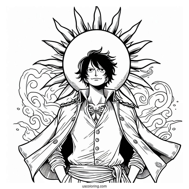 One Piece Coloring Page Of Portgas D. Ace In Front Of Sun