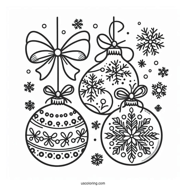 Cute Christmas Ornaments Coloring Page With Snowflakes