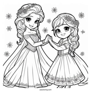 Elsa And Sister Holding Hands Coloring Sheet