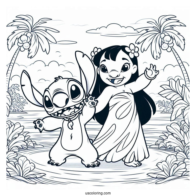Coloring Page Of Lilo And Stitch Dancing