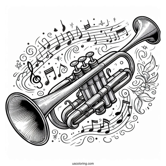 Music Coloring Page Of Realistic Trumpet