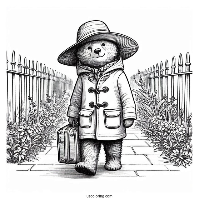 Paddington Coloring Page On The Sidewalk For Kids