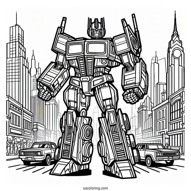 Optimus Prime Coloring Page In Autobot Form In The City