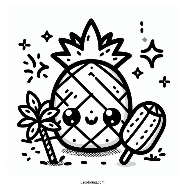 Kawaii Pineapple Coloring Page