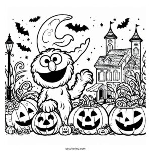 Halloween Sesame Street With Jack-O-Lanterns Coloring Page